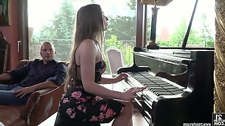 Sexy Russian pianist Nicole Pearl hooks up with two well endowed guys