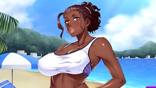Busty black woman drools essentially a delicious cock essentially the beach